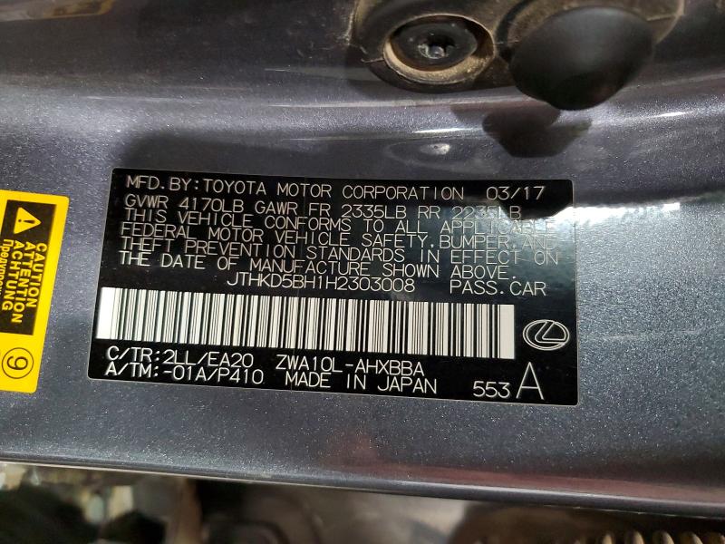 Aukcja sprzedaży 2017 Lexus Ct, vin: JTHKD5BH1H2303008, numer aukcji: 50562716