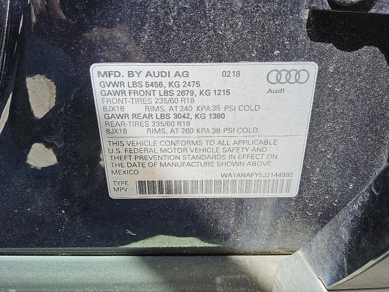 Aukcja sprzedaży 2018 Audi Q5, vin: WA1ANAFY5J2144992, numer aukcji: 50215006