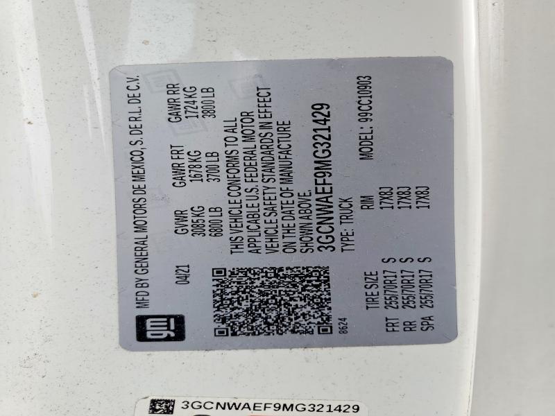 Продажа на аукционе авто 2021 Chevrolet Silverado, vin: 3GCNWAEF9MG321429, номер лота: 51130646