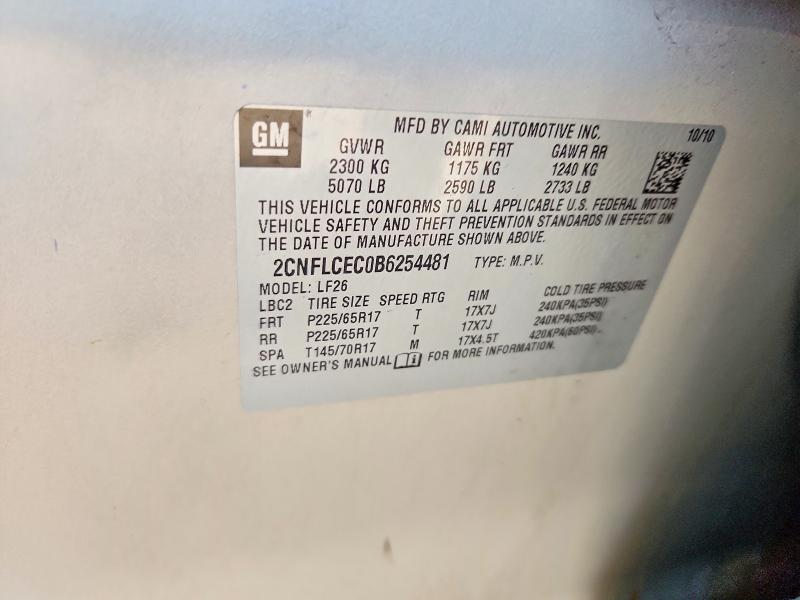 2011 Chevrolet Equinox მანქანა იყიდება აუქციონზე, vin: 2CNFLCEC0B6254481, აუქციონის ნომერი: 50839976