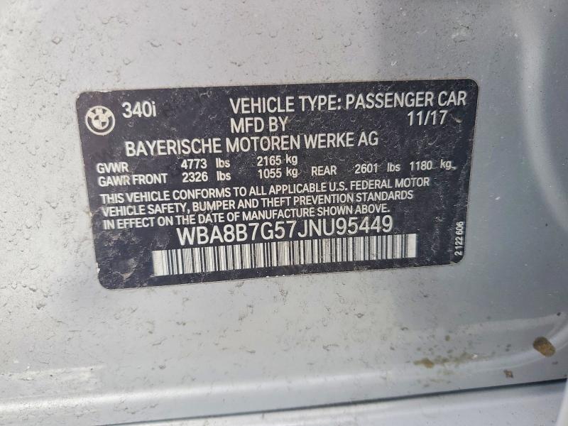2018 Bmw 340 მანქანა იყიდება აუქციონზე, vin: WBA8B7G57JNU95449, აუქციონის ნომერი: 48855586