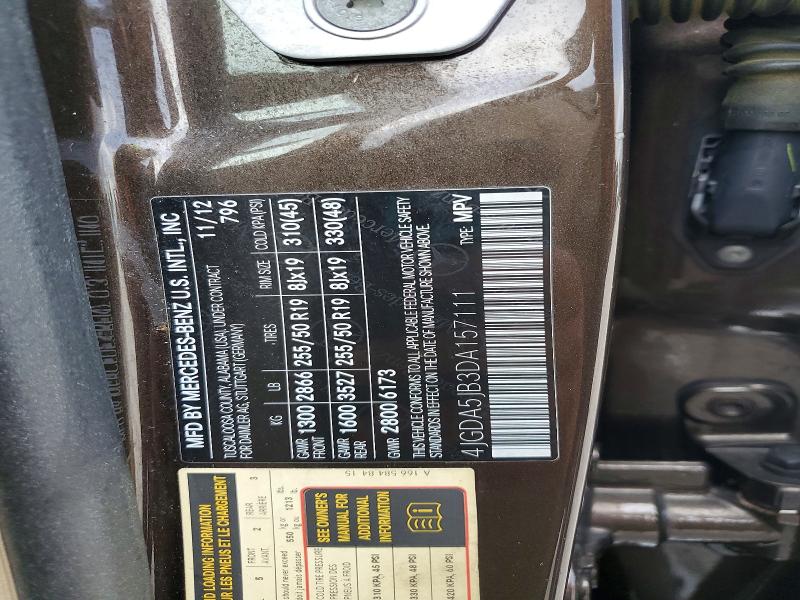 2013 Mercedes-benz Ml მანქანა იყიდება აუქციონზე, vin: 4JGDA5JB3DA157111, აუქციონის ნომერი: 50590466