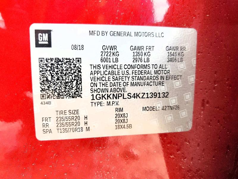 Aukcja sprzedaży 2019 Gmc Acadia, vin: 1GKKNPLS4KZ139132, numer aukcji: 49533786