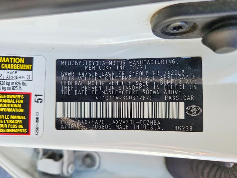 Продаж на аукціоні авто 2022 Toyota Camry, vin: 4T1C11AK6NU617673, номер лоту: 48645546