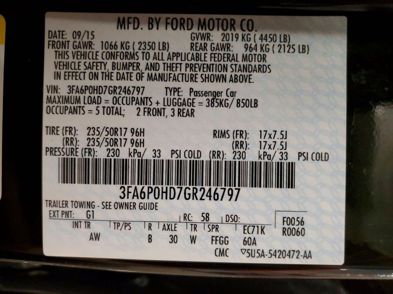 Продажа на аукционе авто 2016 Ford Fusion, vin: 3FA6P0HD7GR246797, номер лота: 49242576