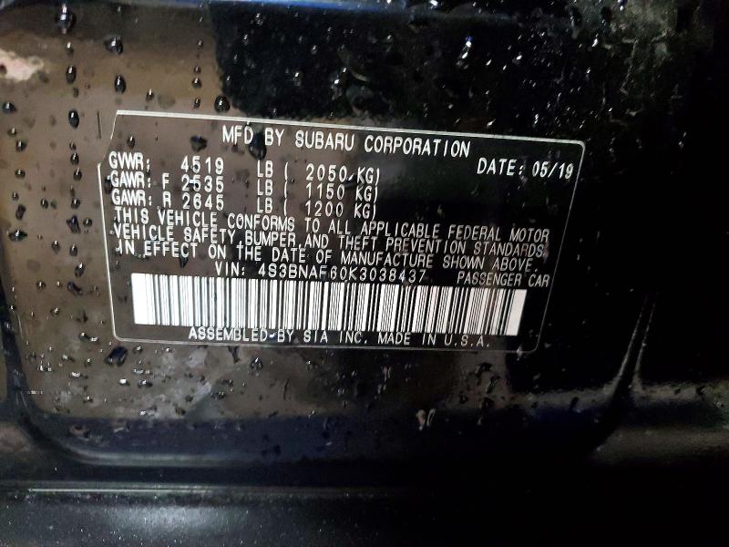 2019 Subaru Legacy მანქანა იყიდება აუქციონზე, vin: 4S3BNAF60K3038437, აუქციონის ნომერი: 48907906