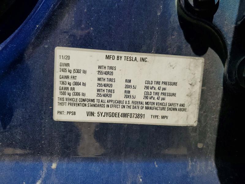 49486606 :رقم المزاد ، 5YJYGDEE4MF073891 vin ، 2021 Tesla Model Y مزاد بيع