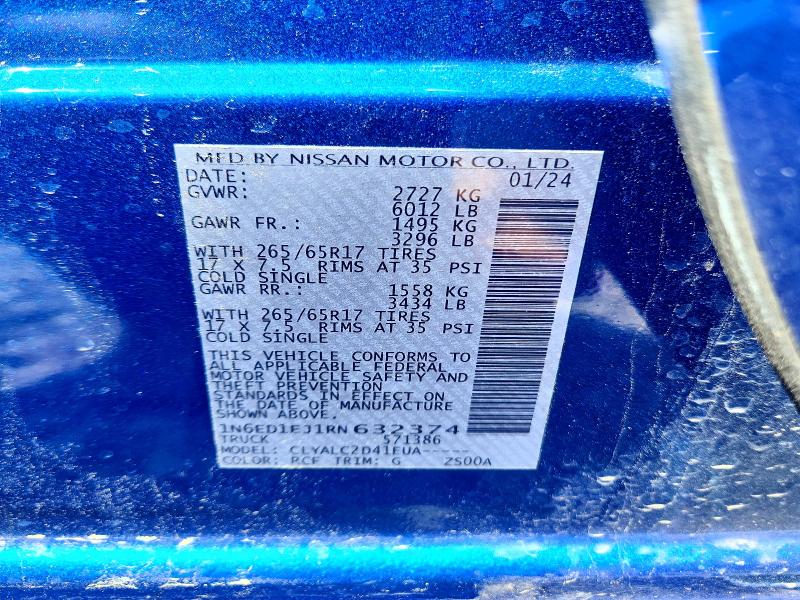 2024 Nissan Frontier მანქანა იყიდება აუქციონზე, vin: 1N6ED1EJ1RN632374, აუქციონის ნომერი: 49784946