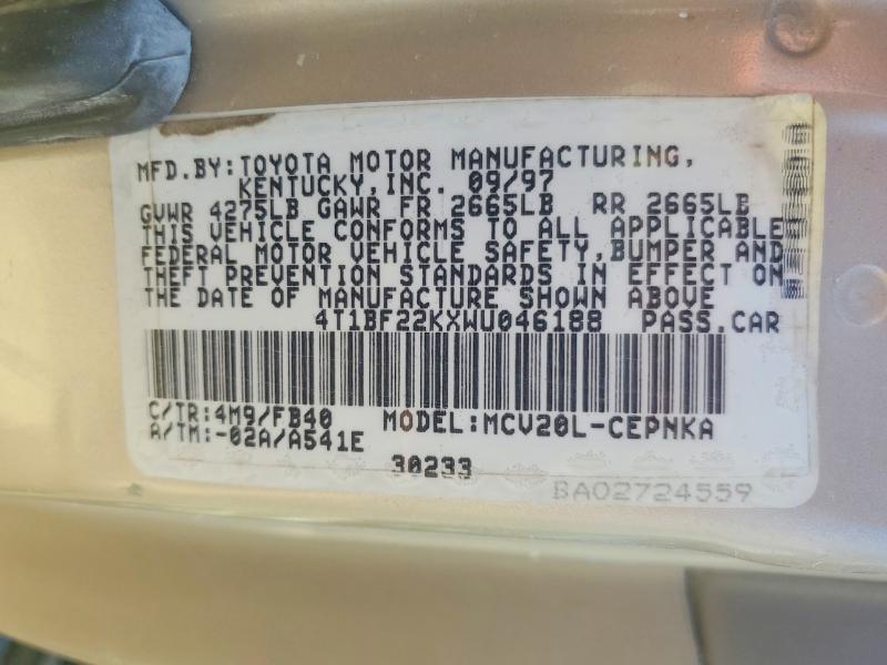 Продаж на аукціоні авто 1998 Toyota Camry, vin: 4T1BF22KXWU046188, номер лоту: 49982206