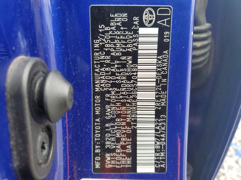 2016 Toyota Corolla მანქანა იყიდება აუქციონზე, vin: 2T1BURHE3GC570480, აუქციონის ნომერი: 51550846