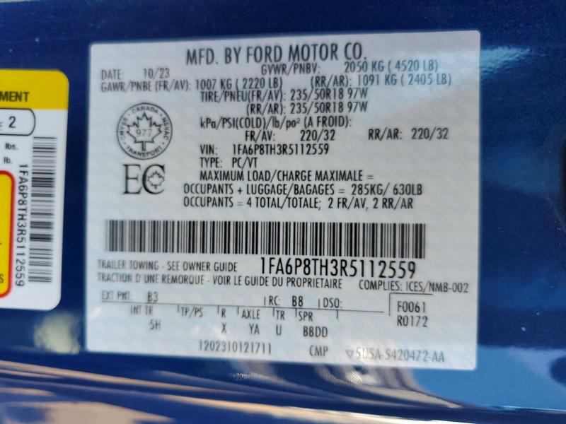 Продаж на аукціоні авто 2024 Ford Mustang, vin: 1FA6P8TH3R5112559, номер лоту: 49237866