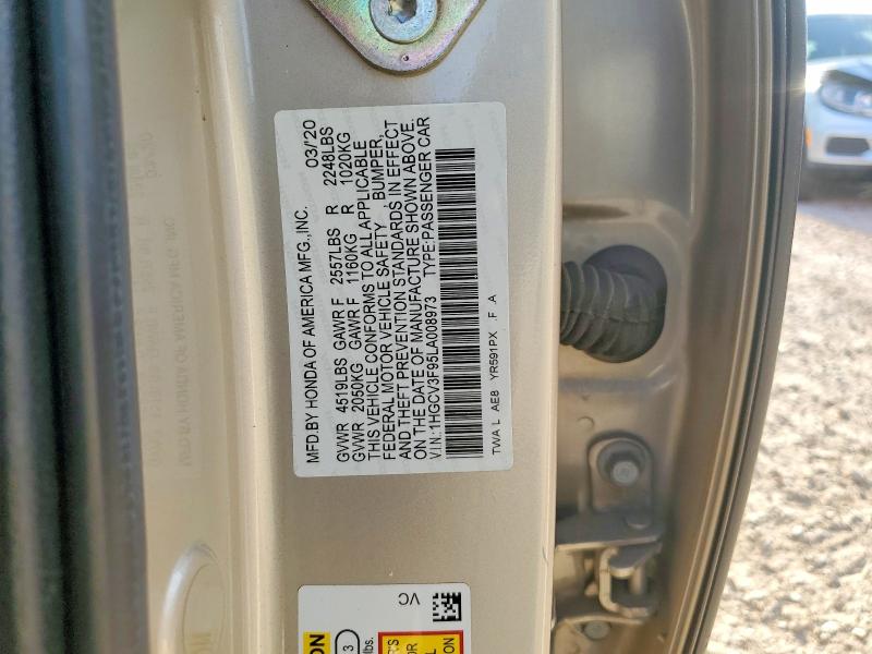 2020 Honda Accord მანქანა იყიდება აუქციონზე, vin: 1HGCV3F95LA008973, აუქციონის ნომერი: 49012626