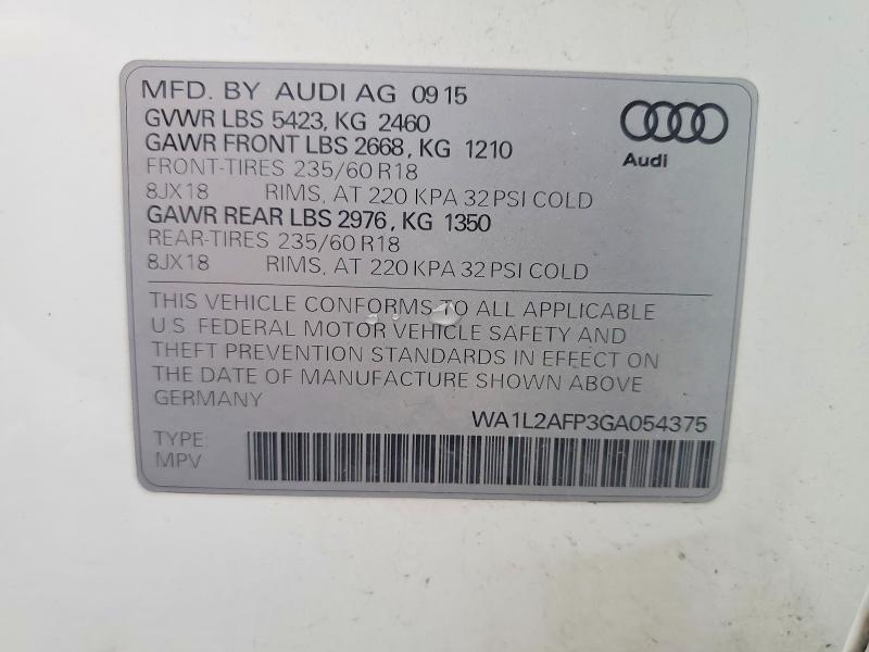 Aukcja sprzedaży 2016 Audi Q5, vin: WA1L2AFP3GA054375, numer aukcji: 47965036