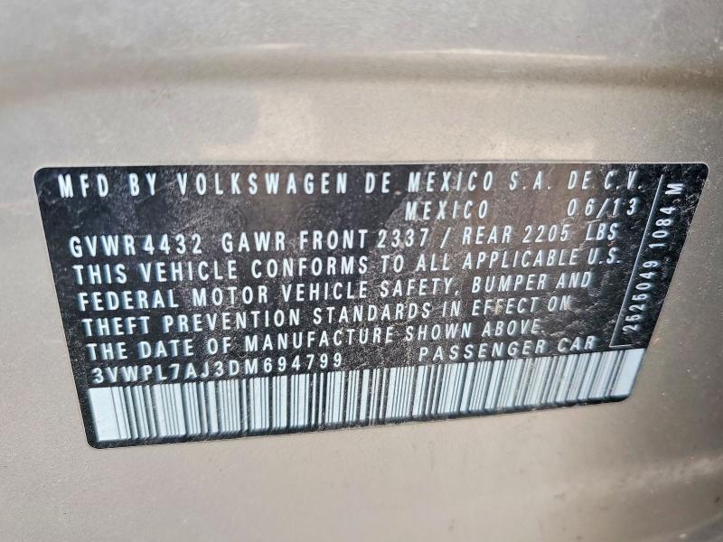 Продаж на аукціоні авто 2013 Volkswagen Jetta, vin: 3VWPL7AJ3DM694799, номер лоту: 48751446