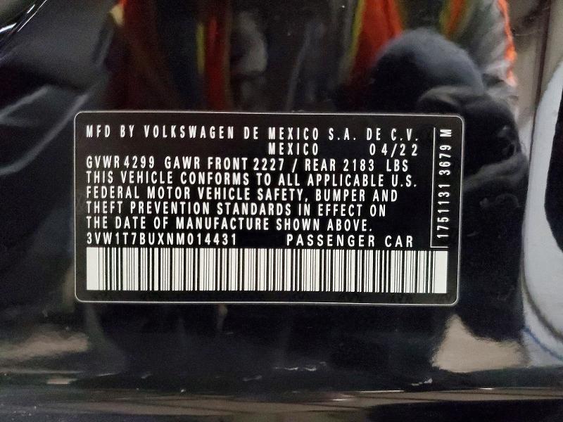 50548716 :رقم المزاد ، 3VW1T7BUXNM014431 vin ، 2022 Volkswagen Jetta مزاد بيع