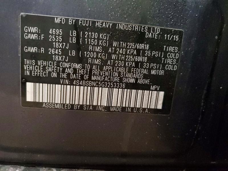 50639486 :رقم المزاد ، 4S4BSBNC5G3253336 vin ، 2016 Subaru Outback مزاد بيع