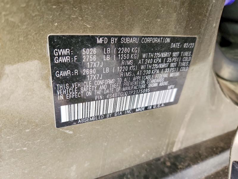 51256956 :رقم المزاد ، 4S4BTGUD7P3175095 vin ، 2023 Subaru Outback مزاد بيع