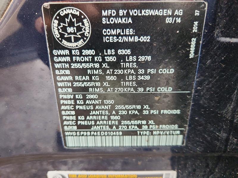 49611586 :رقم المزاد ، WVGEP9BP4ED010459 vin ، 2014 Volkswagen Touareg مزاد بيع