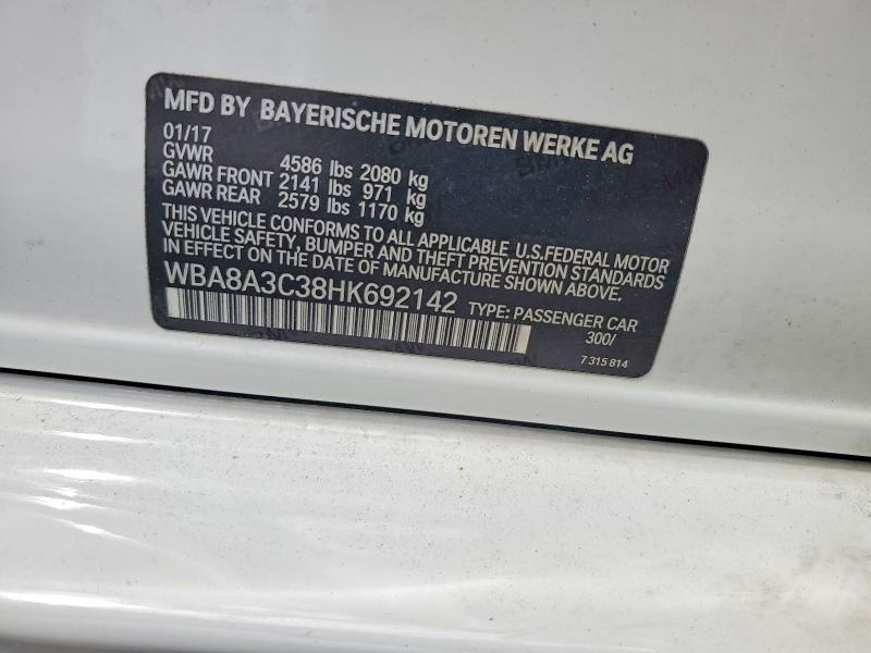 Продаж на аукціоні авто 2017 Bmw 320, vin: WBA8A3C38HK692142, номер лоту: 51678366