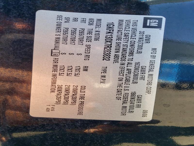 50668336 :رقم المزاد ، 1GKFK130X7R283832 vin ، 2007 Gmc Yukon مزاد بيع
