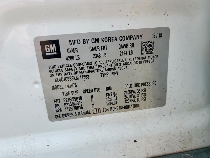 2019 Buick Encore მანქანა იყიდება აუქციონზე, vin: KL4CJCSB9KB711563, აუქციონის ნომერი: 49684076
