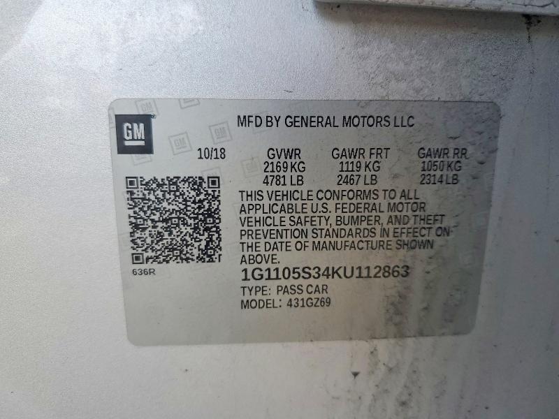 Продаж на аукціоні авто 2019 Chevrolet Impala, vin: 1G1105S34KU112863, номер лоту: 51785596