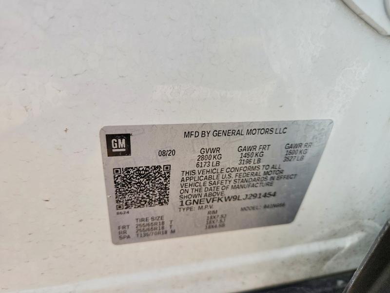 Aukcja sprzedaży 2020 Chevrolet Traverse, vin: 1GNEVFKW9LJ291454, numer aukcji: 50417726