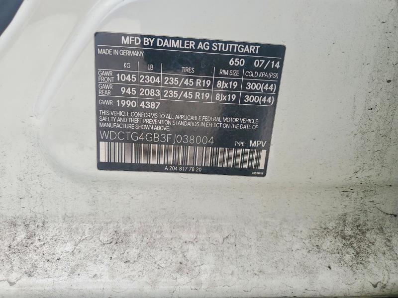 2015 Mercedes-benz Gla მანქანა იყიდება აუქციონზე, vin: WDCTG4GB3FJ038004, აუქციონის ნომერი: 47569996
