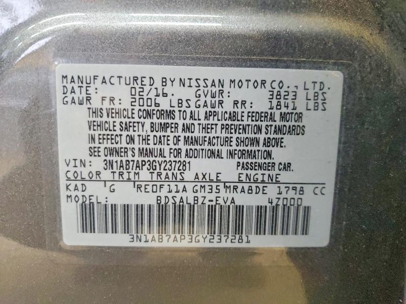 Aukcja sprzedaży 2016 Nissan Sentra, vin: 3N1AB7AP3GY237281, numer aukcji: 51824926