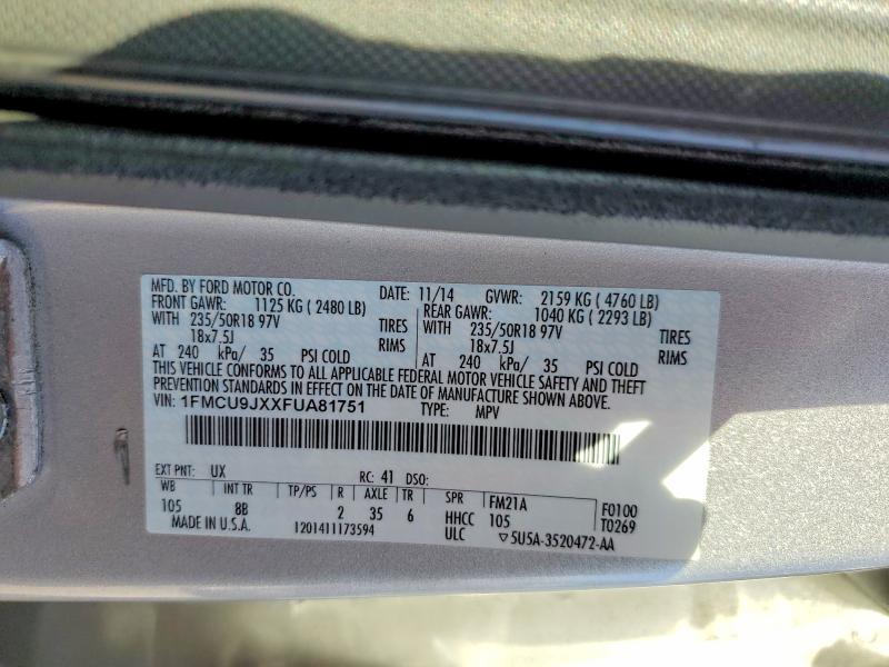 Продажа на аукционе авто 2015 Ford Escape, vin: 1FMCU9JXXFUA81751, номер лота: 50450746
