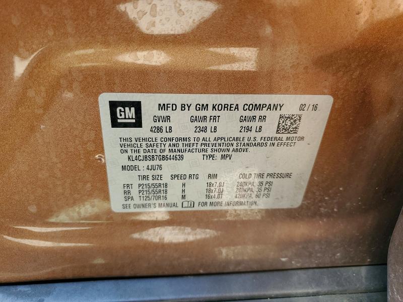 2016 Buick Encore მანქანა იყიდება აუქციონზე, vin: KL4CJBSB7GB644639, აუქციონის ნომერი: 49026886