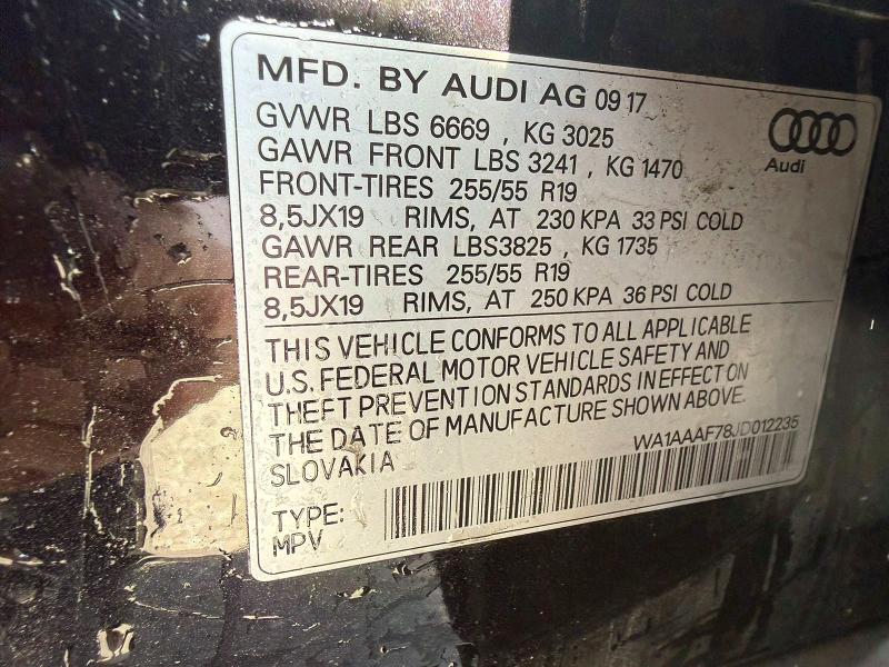 48608686 :رقم المزاد ، WA1AAAF78JD012235 vin ، 2018 Audi Q7 مزاد بيع