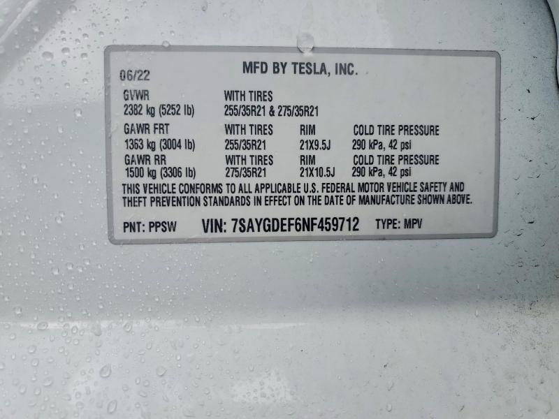 49247366 :رقم المزاد ، 7SAYGDEF6NF459712 vin ، 2022 Tesla Model Y مزاد بيع