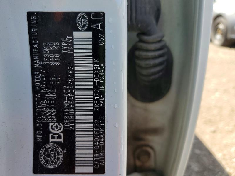 2015 Toyota Corolla მანქანა იყიდება აუქციონზე, vin: 2T1BURHE4FC475182, აუქციონის ნომერი: 49540646