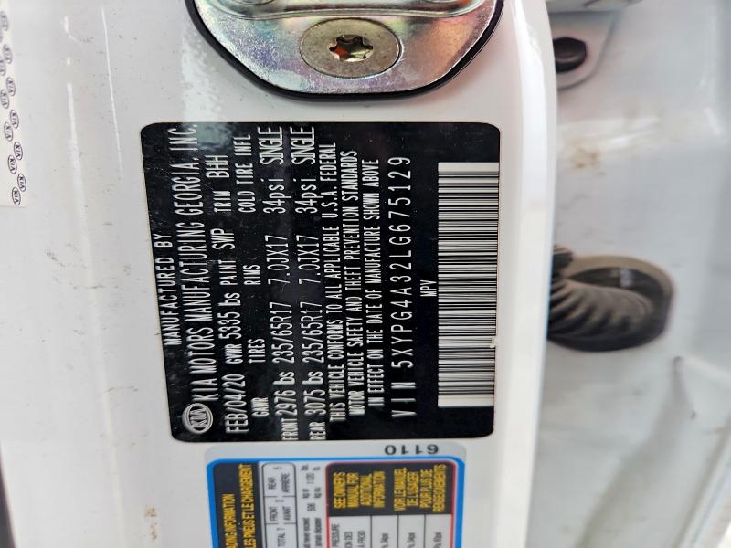 51972016 :رقم المزاد ، 5XYPG4A32LG675129 vin ، 2020 Kia Sorento مزاد بيع