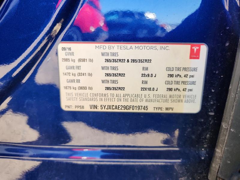 48985556 :رقم المزاد ، 5YJXCAE29GF019745 vin ، 2016 Tesla Model X مزاد بيع