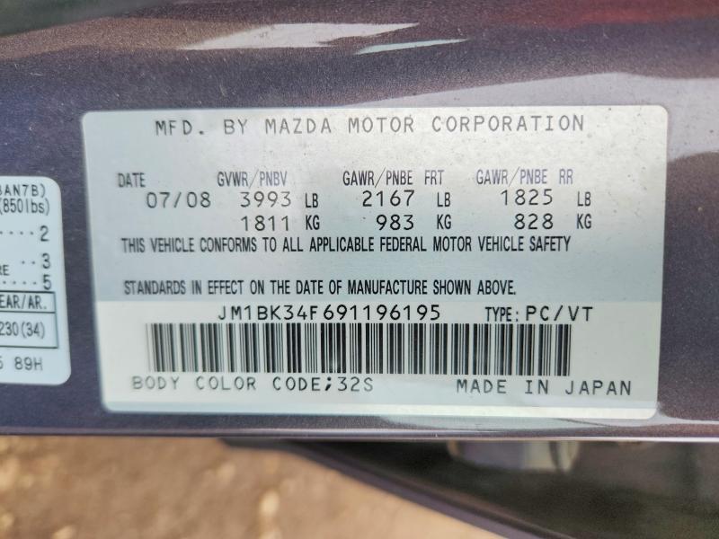 Aukcja sprzedaży 2009 Mazda 3, vin: JM1BK34F691196195, numer aukcji: 49967786