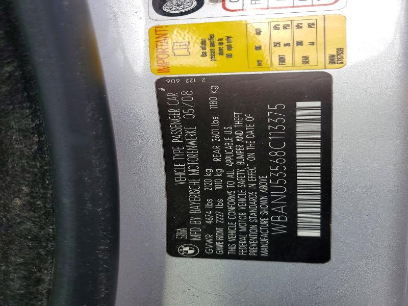 Aukcja sprzedaży 2008 Bmw 528, vin: WBANU53568C113375, numer aukcji: 50896976