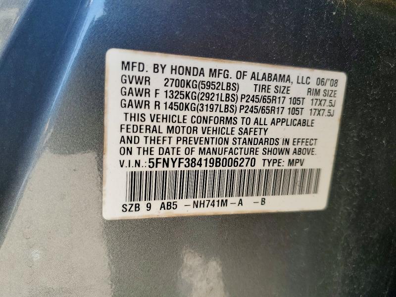 Aukcja sprzedaży 2009 Honda Pilot, vin: 5FNYF38419B006270, numer aukcji: 48847186
