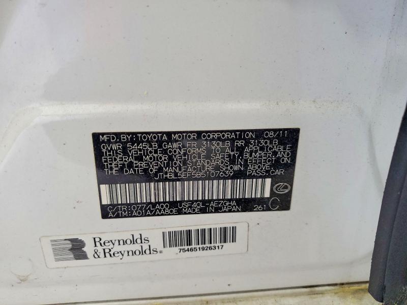 Aukcja sprzedaży 2011 Lexus Ls 460, vin: JTHBL5EF5B5107639, numer aukcji: 52214976
