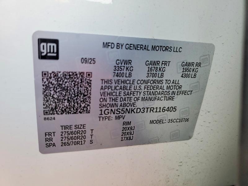Продаж на аукціоні авто 2026 Chevrolet Tahoe, vin: 1GNS5NKD3TR116405, номер лоту: 51644736