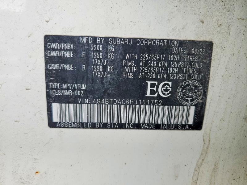 Aukcja sprzedaży 2024 Subaru Outback, vin: 4S4BTDAC6R3161752, numer aukcji: 46034896