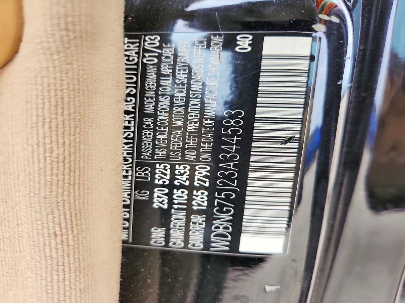 Aukcja sprzedaży 2003 Mercedes-benz S, vin: WDBNG75J23A344583, numer aukcji: 50100196