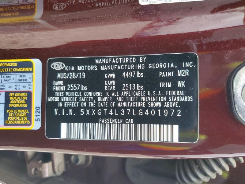 Aukcja sprzedaży 2020 Kia Optima, vin: 5XXGT4L37LG401972, numer aukcji: 52029856