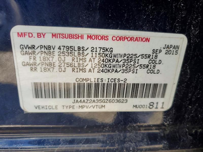 Продаж на аукціоні авто 2016 Mitsubishi Outlander, vin: JA4AZ2A35GZ603623, номер лоту: 48459006