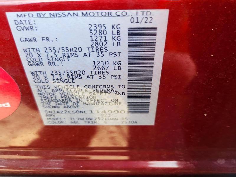 Aukcja sprzedaży 2022 Nissan Murano, vin: 5N1AZ2CS0NC114990, numer aukcji: 49080176