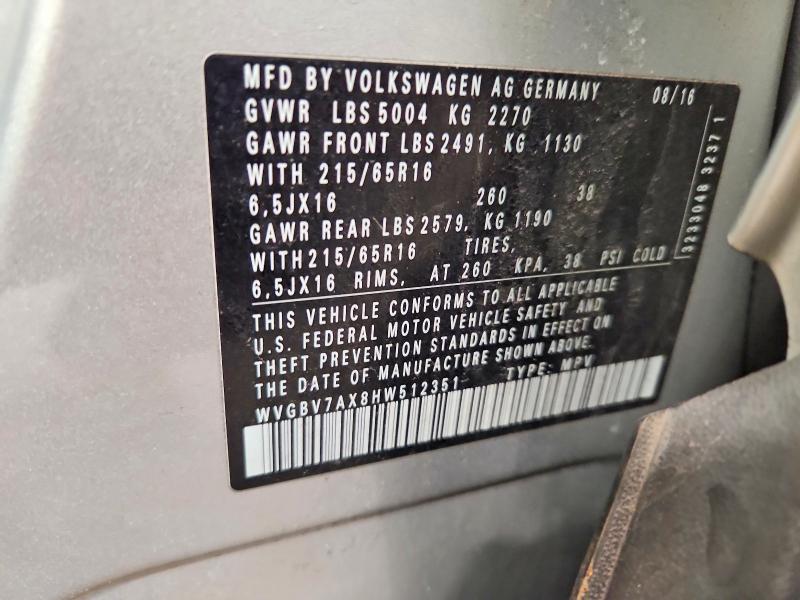 Aukcja sprzedaży 2017 Volkswagen Tiguan, vin: WVGBV7AX8HW512351, numer aukcji: 51293206