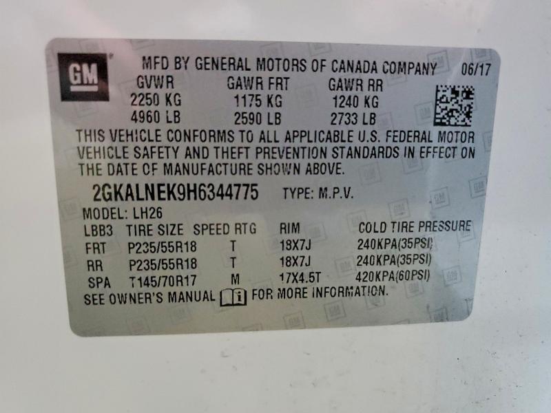 Aukcja sprzedaży 2017 Gmc Terrain, vin: 2GKALNEK9H6344775, numer aukcji: 50105116