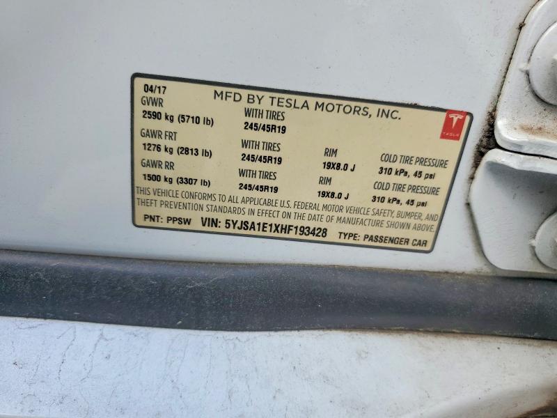 Aukcja sprzedaży 2017 Tesla Model S, vin: 5YJSA1E1XHF193428, numer aukcji: 47579476