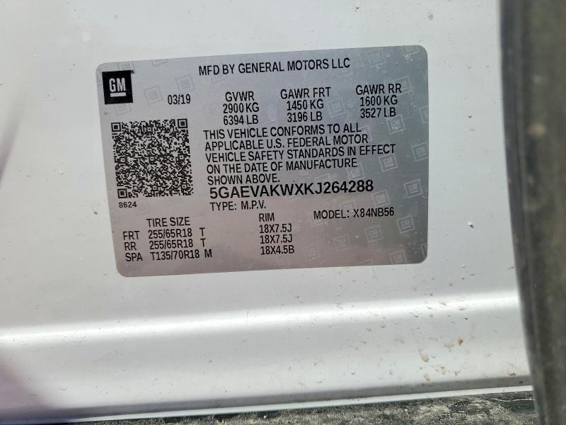 2019 Buick Enclave მანქანა იყიდება აუქციონზე, vin: 5GAEVAKWXKJ264288, აუქციონის ნომერი: 50360756